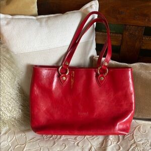 Valentina Red Leather Tote Bag with Glossy Finish